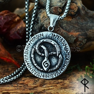 Jormungandr Viking Serpent Necklace, Ouroboros Norse Runes Pendant, Stainless Steel Viking Amulet, Viking Jewelry, Norse Mythology