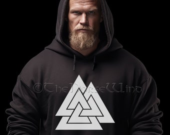 Valknut Viking Hoodie, Norse Sweatshirt Knot of Slain Pullover, Odin's Symbol Unisex Hooded Shirt, Viking Clothing, Norse Mythology, S-5XL