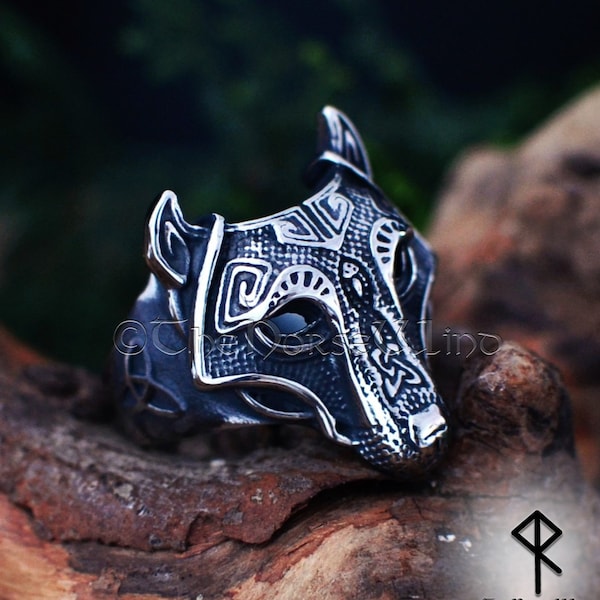 Fenrir Wolf Viking Ring, Solid Wolf Head Ring, Norse Mythology Mens Ring, Stainless Steel Viking Ring, Viking Gift for Men, Viking Jewelry