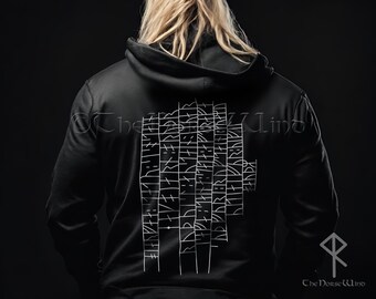 Viking Runes Hoodie, Oudnoors Runestone Sweatshirt met authentieke Rune-gravures, Noorse mythologie zweet, Viking streetwear