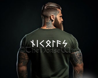 Camiseta personalizada con runas vikingas - NOMBRE en RUNAS - Camiseta personalizada de mitología nórdica, camiseta unisex con runas Futhark, regalo para papá vikingo, tallas S-5XL