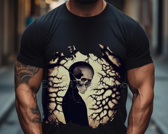 Skull in the Woods Viking T-Shirt, Forest Skull TShirt, Men's Graphic Tee, Norse Trees Unisex Cotton Tee, All Sizes S-5XL