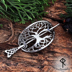 Viking Yggdrasil Hair Pin Clip, Celtic Knot Hairpin Stick, Viking Hair Jewelry, Celtic Tree Barrette, Pagan Hair Clip, Norse Mythology