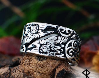 Odin's Ravens Viking Ring - Huginn & Muninn Stainless Steel Norse Jewelry for Men and Women, Norse Mythology Viking Ring, Viking Jewelry