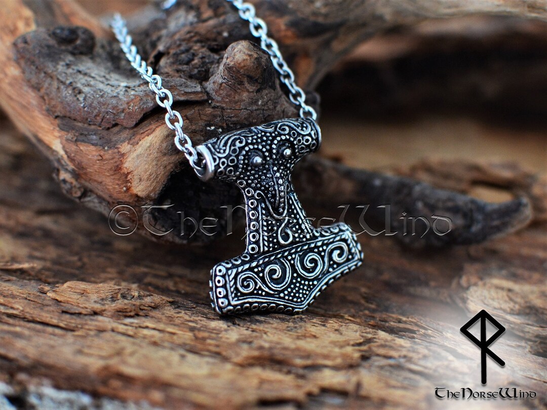 Thor's Hammer Necklace, Viking Raven Head Necklace, Mjolnir ...