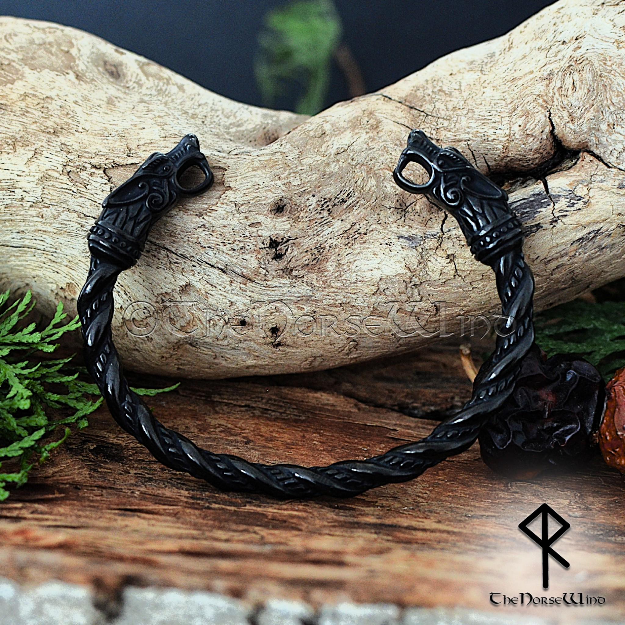Torc Arm Rings Viking Bracelet, Black Wolf Head Torque - Stainless Steel Viking Arm ...