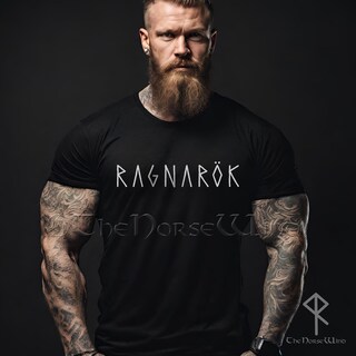 Unibly Maglietta Uomo Ragnarök Rune Vichinga – 100% Cotone, Design Nordico Con Odino E Thor, Regalo Ideale