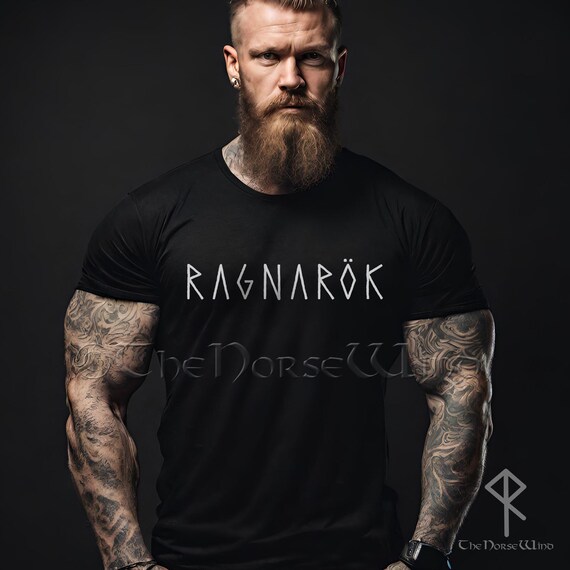 Unibly Maglietta Uomo Ragnarök Rune Vichinga – 100% Cotone, Design Nordico Con Odino E Thor, Regalo Ideale