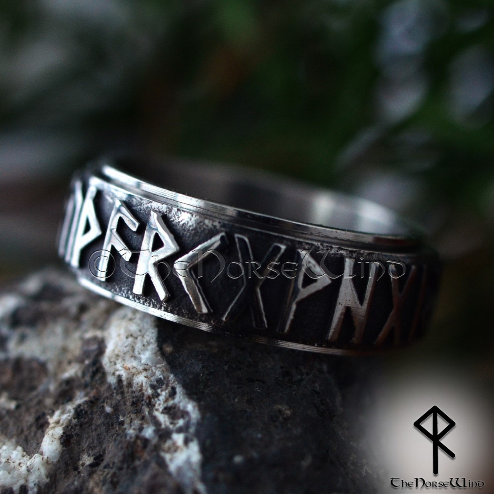 Viking Elder Futhark Runes Ring, Norse Runes 8mm Band Spinner Ring ...