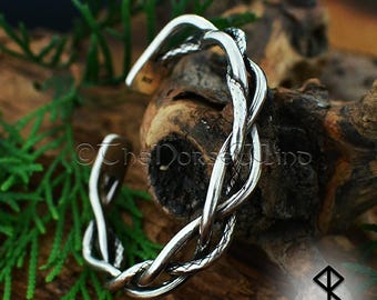 Viking Armring - Dragon Skin Bracelet - Men&#39;s Silver Bracelet, Twisted Viking Torque, Viking Torc, Celtic Cuff Bangles, Norse Mythology