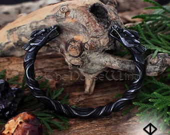 Bracciale vichingo con drago – Torc norreno forgiato a mano, anello da braccio in acciaio inossidabile con serpente di Nidhogg Midgard, bracciale vichingo da uomo, regalo ispirato alla mitologia norrena