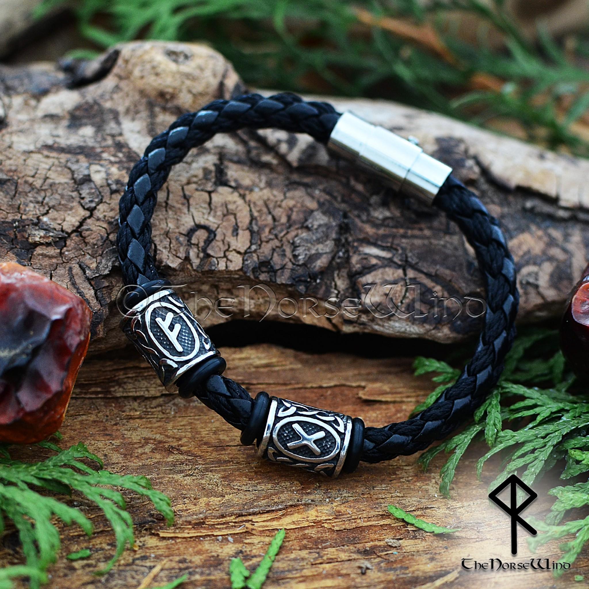 Personalized Viking Rune Bracelet Leather Wristband With Futhark