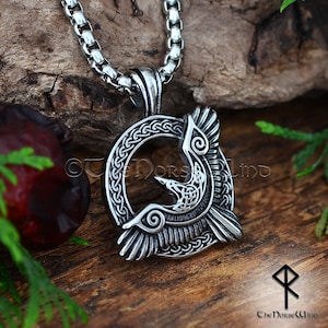 Flying Raven Viking-ketting - Odin's Raven Huginn & Muninn-hanger, roestvrijstalen Viking-sieraden, Noorse mythologie