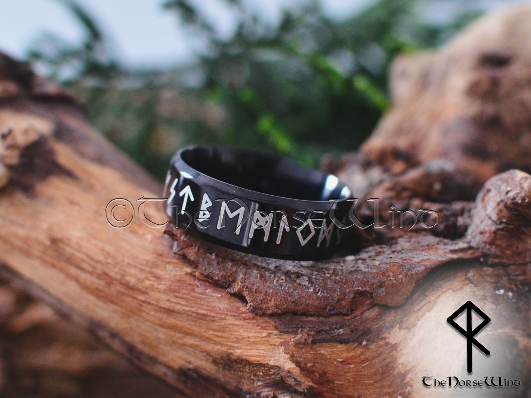 Viking Runes Ring, Norse Runes Circle Ring, Black Stainless Steel Ring ...