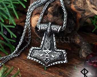 Collana Mjolnir in argento sterling o acciaio inossidabile con drago vichingo e martello di Thor - Italia