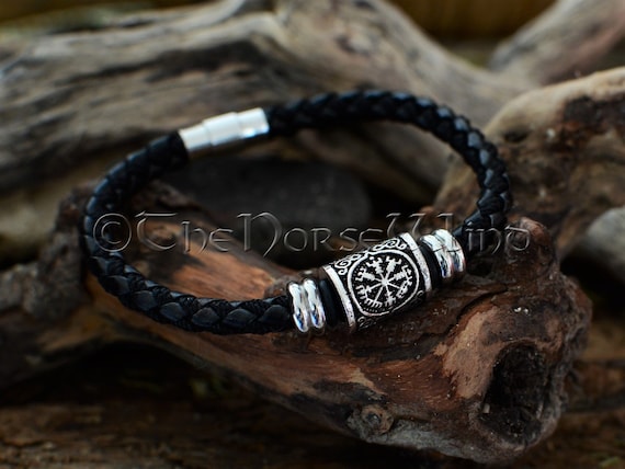 Viking Bracelet, Vegvisir Leather Bracelet, Viking Compass