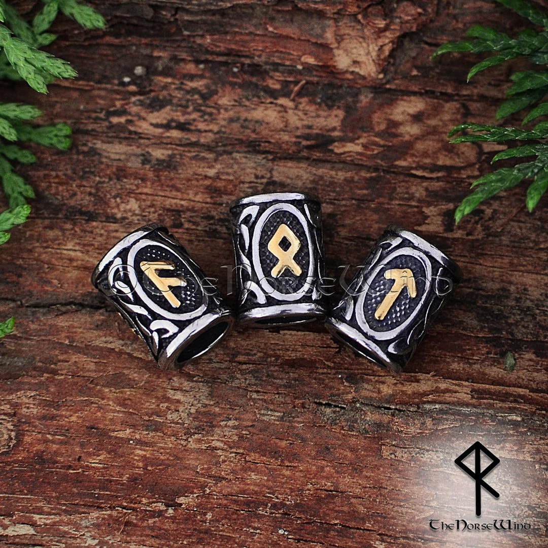 Viking Runes Hair Rings, Norse Beard Beads Stainless Steel 14K Gold  Celtic Dreadlock Beads, Futhark Runes Beard Ring, Viking Jewelry