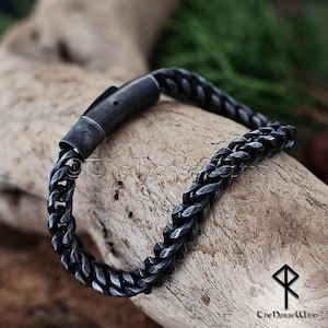 Bracciale a catena vichinga, bracciale da uomo in acciaio massiccio color canna di fucile, catena a coda di volpe da 6 mm, bracciale a maglie pesanti in franco, gioielli norreni da uomo