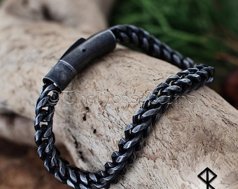 Viking Chain Bracelet, Solid Gunmetal Steel Men's Bracelet, 6mm