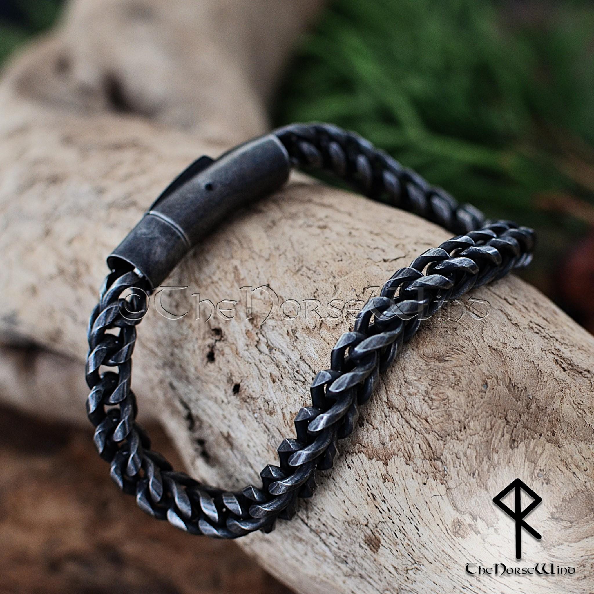 Viking Chain Bracelet, Solid Gunmetal Steel Men's Bracelet, 6mm