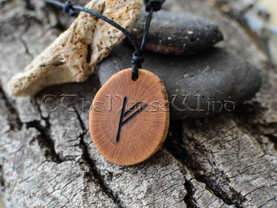 Viking Algiz Rune Symbol Wood Pendant Necklace Viking Norse 