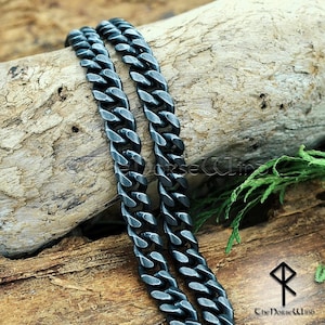 Collier viking à maillons cubains, chaîne gourmette massive de 7 mm, collier en acier inoxydable couleur canon de fusil pour homme, chaîne nordique antique, cadeau viking