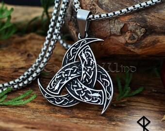 CWZZWS Norse Vichingo Triplo Corno di Odino Corvo Huginn e Muninn amuleto in Acciaio Inox Rune Ciondolo Collana Gioielli Regalo