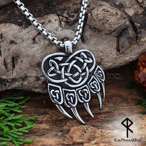 Viking berenpootketting, Berserker-hanger Keltische knoop Noorse berenklauw sterkte amulet, roestvrij staal, Viking-sieraden Noorse mythologie