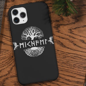 Custom Viking Phone Case, Your NAME in RUNES Tough Case for iPhone, Samsung, Yggdrasil & Odin Ravens Viking Gift, Norse Mythology