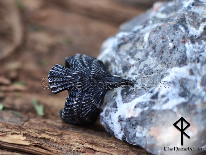 Viking Raven Ring, Flying Raven Black Steel Ring, Odin's Ravens Hugin and Munin Ring, Norse Mythology Viking Ring, Viking Jewelry