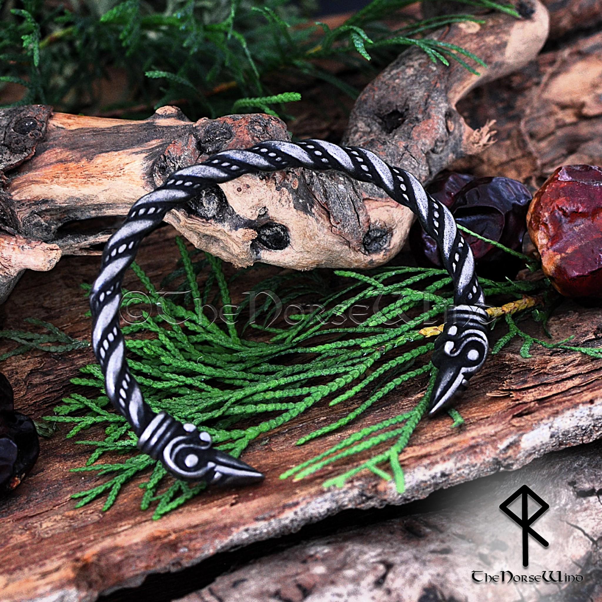 Odin Wolf Raven Men's Stainless Steel Bracelet - Adjustable Twisted Cuff, Norse Viking Pagan Jewelry, Gold Finish