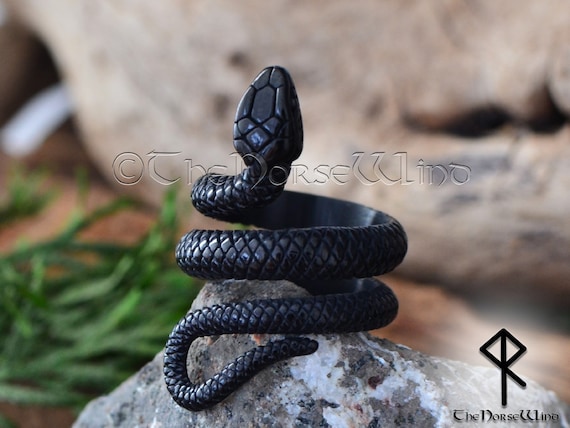 Viking Snake Ring, Midgard Serpent Ring, Norse Mythology Men's Ring, Black Stainless Steel Norse Ring, Viking Gift for Men, Viking Jewelry