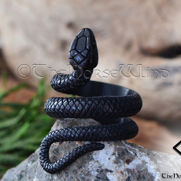 Viking Snake Ring, Midgard Serpent Ring, Norse Mythology Men's Ring, Black Stainless Steel Norse Ring, Viking Gift for Men, Viking Jewelry