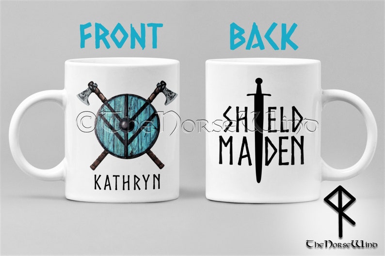 Custom Name Viking Mug, Personalized Shield Maiden Mug - Viking Women Gift, Lagertha Shield Mug, Viking Coffee Mug, Norse Mythology