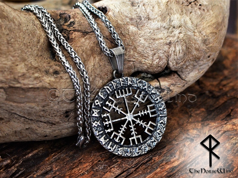 Vegvisir Necklace Viking Compass Norse Runes Pendant, Vikings Protection Amulet, Steel Viking Jewelry Norse Mythology 