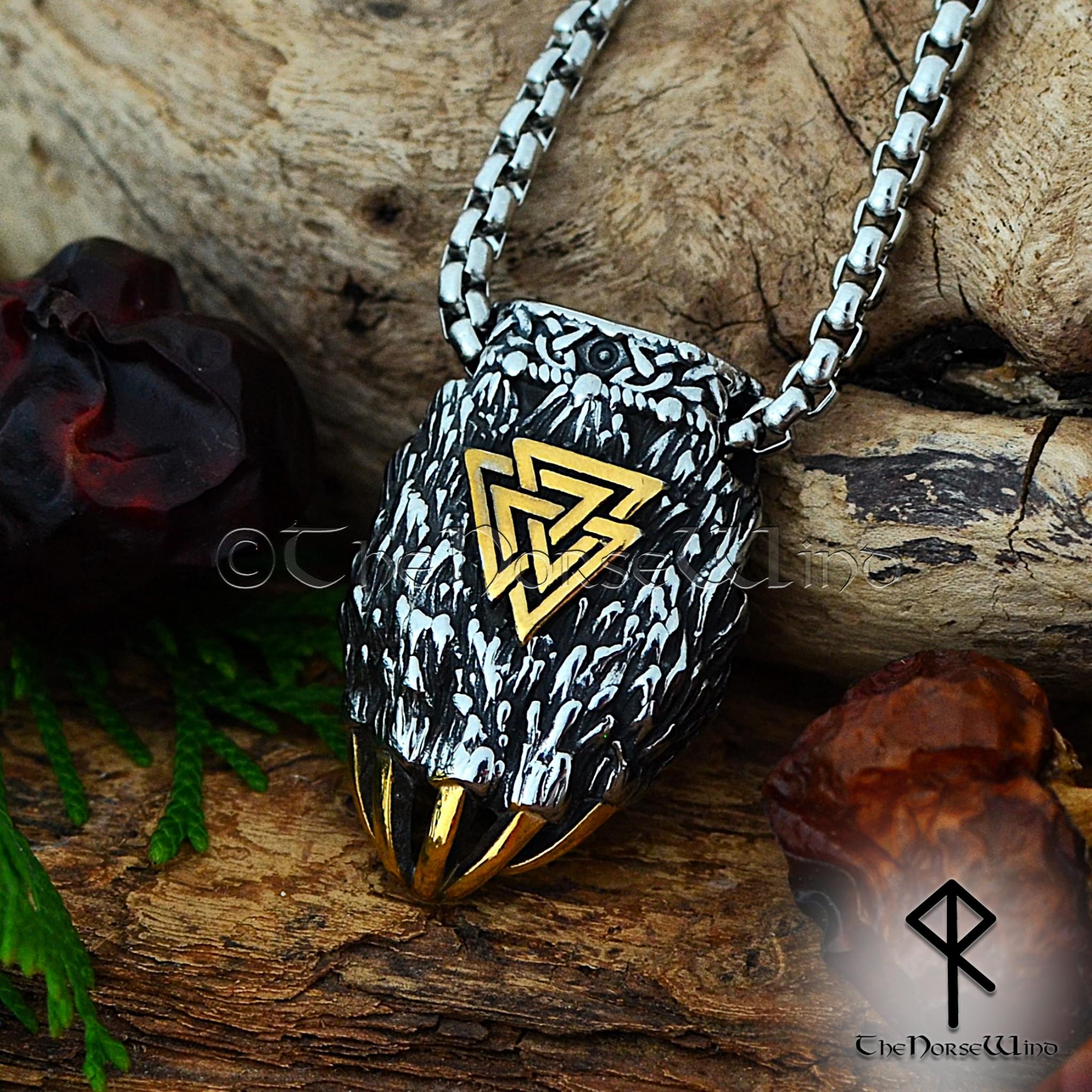 Pendentif Pepite Or 3PCS Collier Viking Pendentif Homme Acier