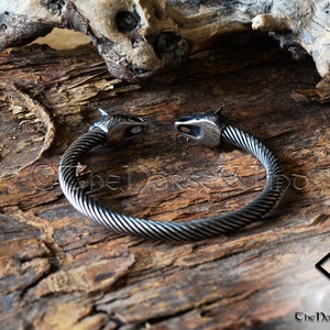 Viking Bracelet, Fenrir Wolf Head Arm Ring, Steel Viking Torque, Viking Wolf Torc, Norse Ragnar Bracelet, Norse Mythology, Viking Jewelry image 10