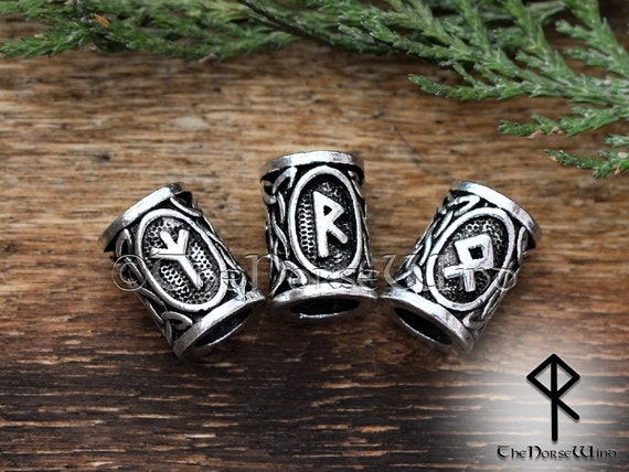 Silver Viking Beard Beads Knot Hair Jewelry Bead Rune Dreadlock Braid FAST