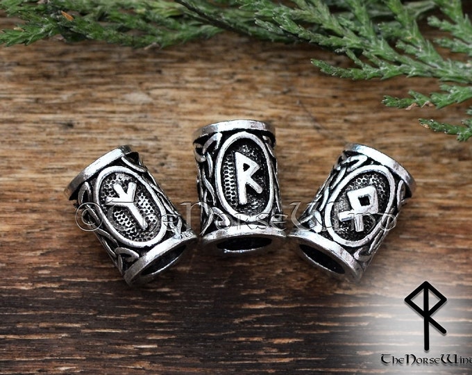 Viking Beard Beads Futhark Runes Hair Bead Dwarven Beard Ring, Asatru ...