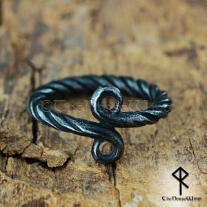 Hand-Forged Iron Viking Ring, Twisted Norse Infinity Ring, Jormungandr Stainless Steel Ring, Norse Mythology Jewelry, Serpent Viking Ring