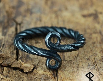 Anillo vikingo de hierro forjado a mano, anillo nórdico infinito trenzado, anillo de acero inoxidable Jormungandr, joyería de mitología nórdica, anillo vikingo de serpiente