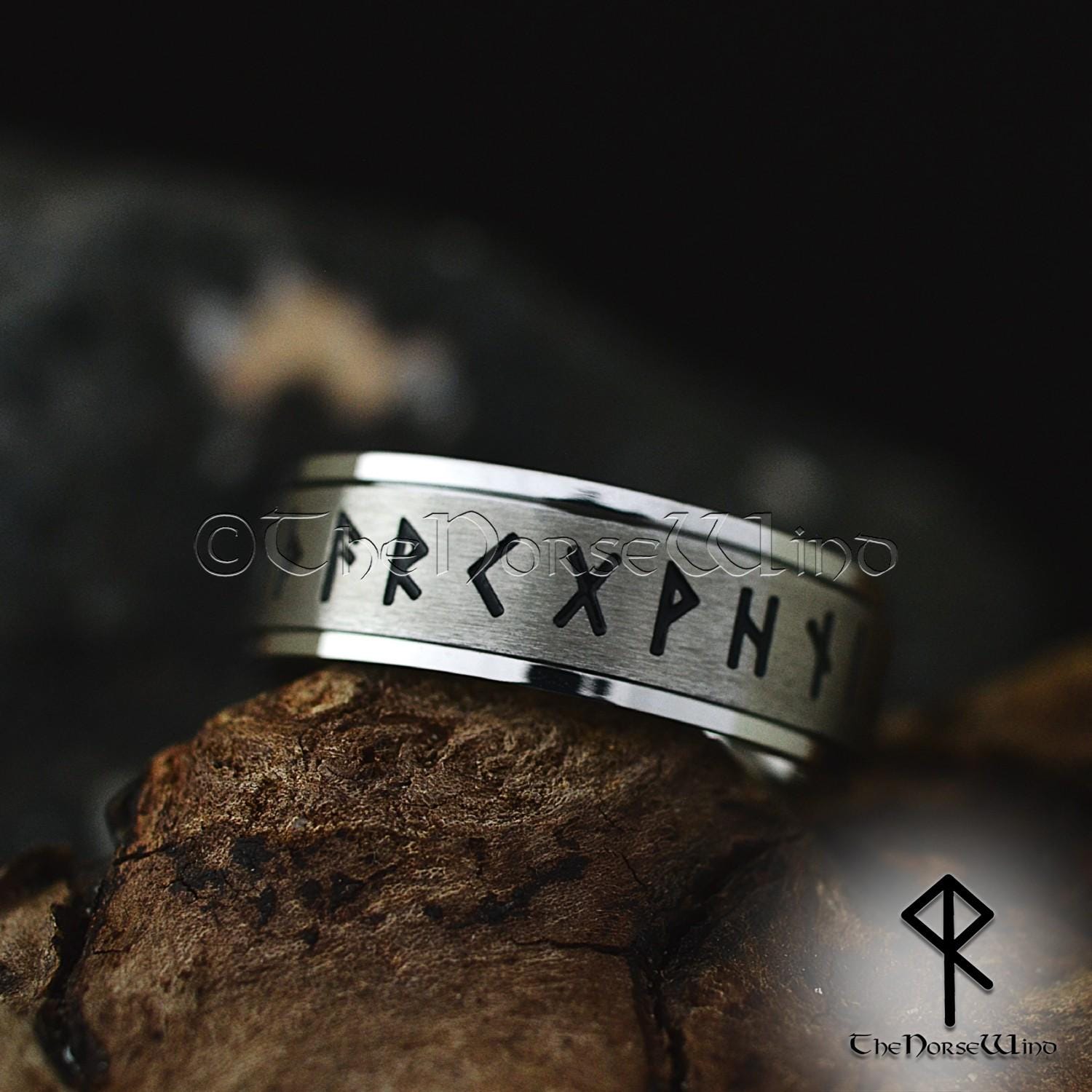 Blue Rune Ring Viking Runes Spinner Ring, Elder Futhark Norse Runes Ring, 8mm Wedding ...