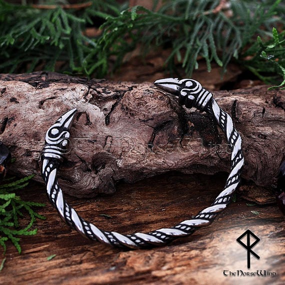 Viking Raven Bracelet, Odin's Ravens Head Norse Arm Ring, Hugin