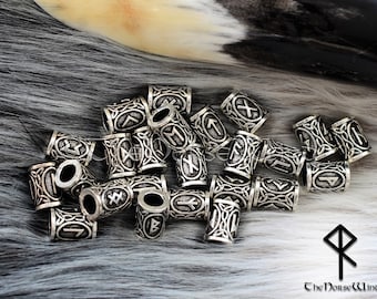Viking Runes Set Beard Beads 24 pcs LOT Futhark Runes Hair Bead Beard Ring, Asatru, Viking Jewelry Norse Dreadlocks
