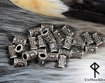 Viking Runes Set Beard Beads 24 pcs LOT Futhark Runes Hair Bead Beard Ring, Asatru, Viking Jewelry Norse Dreadlocks