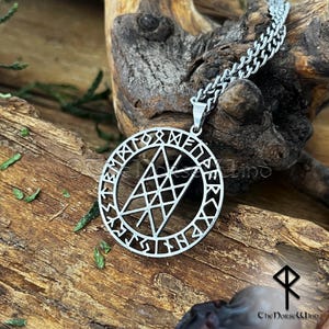 Web of Wyrd Necklace, Viking Runes Pendant, Skuld’s Net Norse Amulet of Fate, Nordic Warriors Pendant, Stainless Steel Norse Mythology Gift