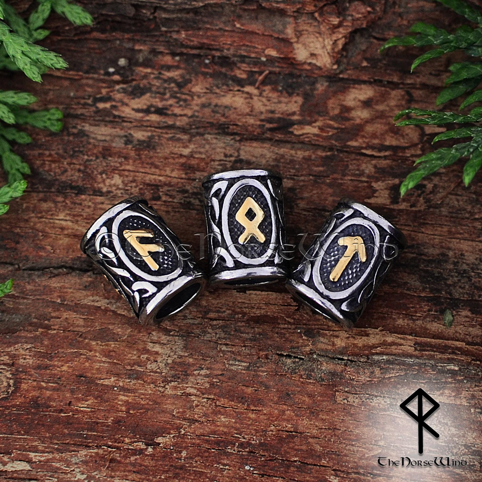 Dread Rune 24 Viking Runes Beard Beads - Futhark Runes Hair Rings - Stainless ...