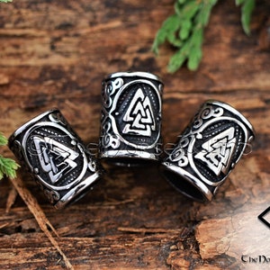 Viking Beard Beads Valknut, Celtic Hair Rings, Stainless Steel Viking Hair Beads Dreadlocks 6mm / 8mm Hole, Viking Jewelry, Norse Mythology