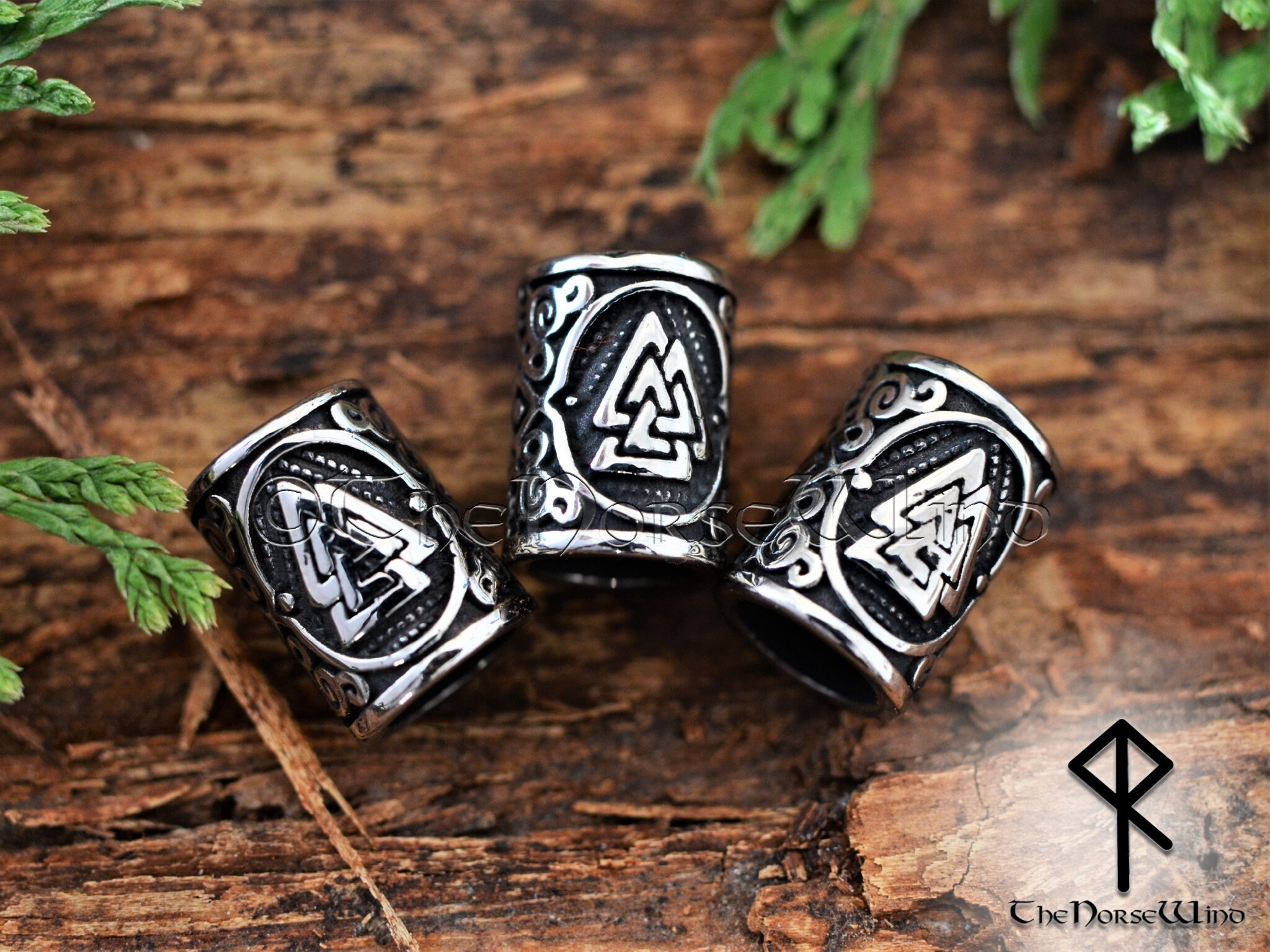 30-40's ヴィンテージ 12K GF ツイストノットリンクブレスレット Viking Beard Beads Valknut, Celtic Hair Rings, Stainless Steel