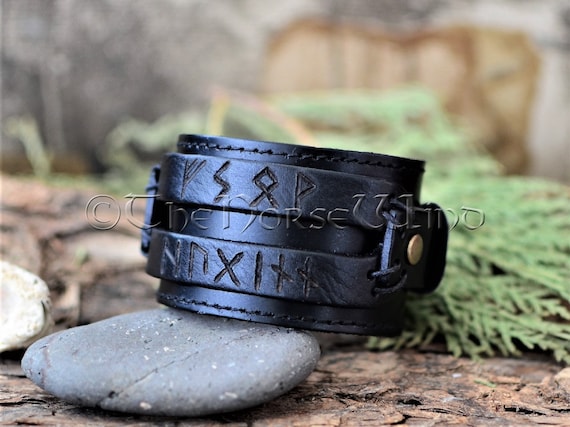 Stamped Futhark Runes Stainless Steel Viking Cuff Bracelet – GTHIC